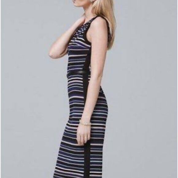 White House Black Market Dresses & Skirts - White House Black Market stripe stretch jersey lined tank style V back sheath